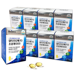 알티지오메가3 초임계 1000 비타민E 비타민D 함유 1000mg EPA+DHA 비린내 없는 저온초임계 RTG 오메가쓰리 알작은 식물성 캡슐, 60정, 8개