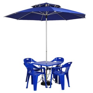 국산 2단 2700 파라솔 플라스틱 테이블 의자 세트 (블루)