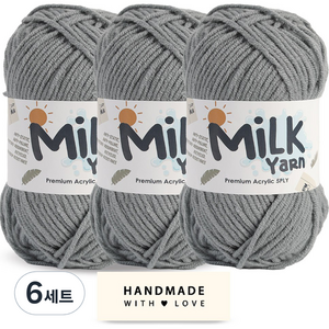 니뜨 밀크얀 뜨개실 50g x 3p + 코튼라벨 세트, 6세트, 15그레이