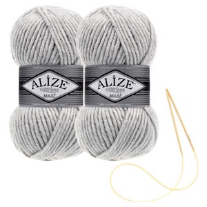 alize 슈퍼라나 뜨개실 100g 2p + 비니 뜨기 도안 + 대바늘 세트