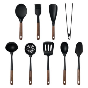 트루쿡 북미산 월넛 프리미엄 실리콘 조리도구 9종세트, 1세트, 블랙, 월넛 조리도구 9종