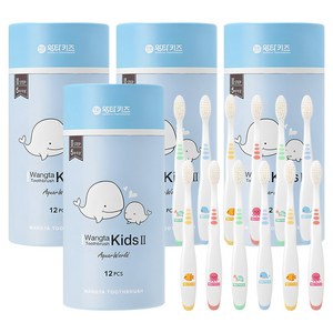 왕타 아쿠아월드 2호 어린이 칫솔, 혼합색상, 12개입, 4개