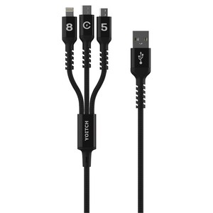 요이치 c타입고속 충전 아이폰 8핀 5핀 3in1 멀티 케이블 BlackWire