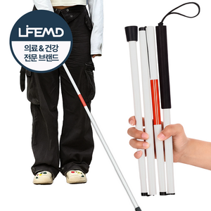 라이프엠디 4단 접이식 시각 장애인 지팡이 초경량 휴대용 안전 보행 튼튼한 맹인 스틱 미끄럼 방지 손목 스트랩 안내봉