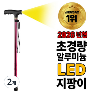 탑홀드 초경량 노인 어르신 길이조절용 지팡이, 2개, 핑크 원레그