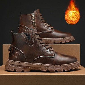 TKX 남성 워커 부츠 클래식 가죽 따뜻한 겨울용 키높이 레이스업 하이탑 신발