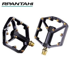 산악 로드 자전거 페달 MTB 로드 알루미늄 베어링 경량 와이드 논슬립 핀 - 해외배송안내 상세페이지 필수확인, 블랙 골드