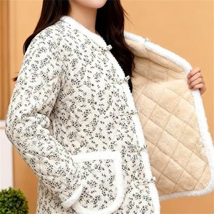 TKX 플라워 퀼팅 여성 겨울 양털 자켓 따뜻한 아우터 할머니 여성스러운 홈웨어