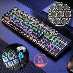 세계일주 유선 게이밍 기계식 키보드 RGB 레트로 키캡 레인보우 청축 104 KEY, 블랙, BK, 청축