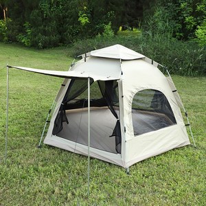 크크캠프 블랙 코팅 헥사돔 원터치 텐트, 4인용(240×240×140cm), 베이지