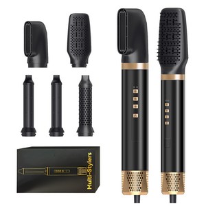 [최신형] RichMagic AI 다용도 BLDC 브러시리스 고속드라이기 5 in 1 음이온 헤어 드라이기 멀티 스타일러 저소음 에어브러쉬 프로 고데기 헤어 컬링, 블랙골드, 1세트