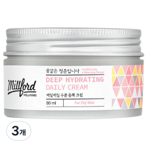 [밀포드] 매일매일 수분 듬뿍 피부 속건조 판테놀 수분크림, 3개, 80ml
