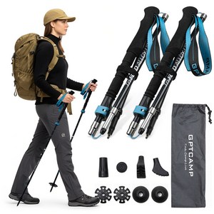 GPTcamp HDC3 카본 초경량 접이식 등산 스틱 트레킹 폴, 1세트, 블랙