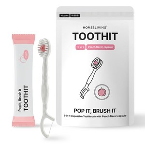 홈즈리빙 투스잇 5 in 1 미니 일회용 칫솔 치실 이쑤시개 혀클리너 피치향