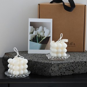 라에아 버블 오브제 버블 캔들 2p + 코스터 2p + 엽서 + 선물박스 세트, 램덤발송(엽서), 스너글 블루 스파클