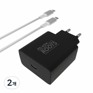 루츠 국내생산 PD 45W GaN PPS C타입 초고속 충전기 + C to C 100W 5A E Marker 1.5M 케이블포함, 블랙, 2개