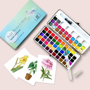 그림이좋은사람들 고체 수채화 그림물감셋트 72색, 펄색상22색+붓+틴케이스 화방용품
