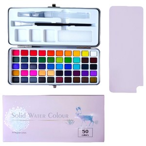 마다꾸미 고체 수채화 물감 팔레트 + 워터브러쉬, 298g, 50색