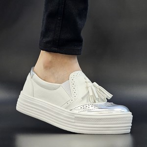 국산 테슬 윙팁 5cm 통굽 슬립온 여성 발편한 키높이 밴딩 쿠션 단화 데일리 신발