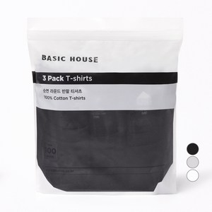베이직하우스 남녀공용 통기성 순면라운드 30수 반팔티 오리지널팩 3p HATS0101