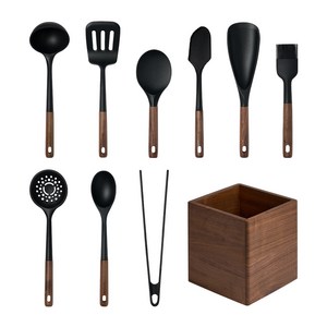 트루쿡 북미산 월넛 실리콘 조리도구 9종 멀티함 세트, 1세트, 월넛, 조리도구 9종 + 멀티함