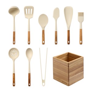 트루쿡 이탈리아산 올리브 실리콘 조리도구 9종 멀티함 세트, 1세트, 올리브, 조리도구 9종 + 멀티함