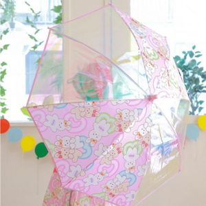 여아용 토끼 홀로그램 우산 살길이 53cm  어린이 키즈 주니어 투명창 안전 자동 장우산