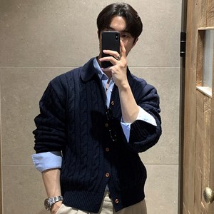 Asure 남자 캐시미어 가디건 꽈배기 니트 스웨터