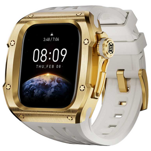 애플워치 11 10 46mm 호환 일체형 메탈 스트랩 스테인리스 애차드밀 밴드 줄질 케이스, 04골드, 1개