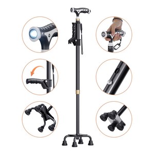 경량형 LED 조명 노인용 안정형 지팡이, 1개, 검정색