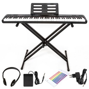 디에스뮤직 교습 입문용 88건반 전자 디지털 피아노 + 스탠드 + 서스테인 페달 + 계이름 스티커 세트, 블랙, 1개