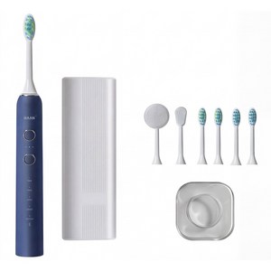 한경희 무선 음파 전동칫솔 5단모드 완전방수 칫솔모 4p 페이스 혀클리너 휴대용 케이스 세트, (클린네이비,클린네이비), 1개, 패밀리/커플세트