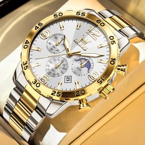 OLEVS 남자손목시계 정품 석영 럭셔리 다기능 스톱워치 워터프루프 야광 메탈 메탈 남성시계