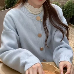 Izeriel 니트 셔츠 여성 단추 니트 가디건 심플 무지 루즈핏 라운드넥 가을 상의