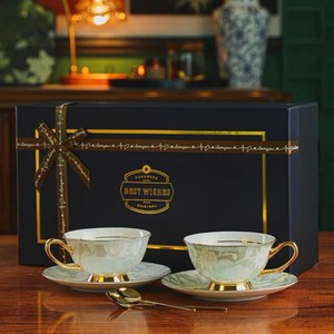 커피잔 세트 고급스러운 찻잔 선물포장 세련된 집들이선물 신혼부부 가벼운 럭셔리 2p 도자기, 2개, 그린