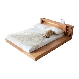 파로마 에밋 LED조명 저상형침대 수납형 퀸 Q 프레임만, 오크