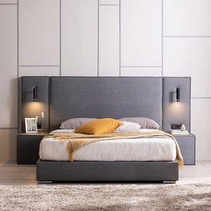 삼익가구 캐시디 높은헤드 저상형 호텔 가죽 침대 프레임 + 7존 독립스프링 매트리스 + 협탁 2p 방문설치, 그레이