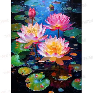 칠색 연꽃 3D보석십자수 평안 재물 행운 불어오는 골드연화 다이어몬드페인팅 원형비즈 집콕취미 가게오픈 집들이선물 아트수공예 행운이 연속으로 찾아온다 DIY 세트