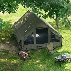 4-8인용 인플레이터블 캠핑 텐트 - 퀵설치 에어텐트, 4계절 방수 휴대용 아웃도어 텐트 (스토브 잭 포함), 메쉬 창문 & 도어, 초대형 캐노피 리빙룸 설계로 캠핑 및 야외 활동, 그린