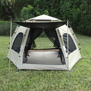 크크캠프 블랙 코팅 헥사돔 원터치 텐트, 6인용(280×280×160cm), 베이지