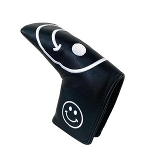 골프 헤드 커버 퍼터 커버 말렛용 센터 샤프트용 소형 핀타입 자석식 오디세이 2볼 테일러메이드 스파이더 퍼터에 대응 니코쨩 마크 자수 스마일 (핀 타입, 검정)