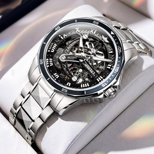 OUPINKE 남성 시계 정품 자동 기계식 오토매틱 럭셔리 명품 투조 패션 워터프루프 야광 흑무사 남자손목시계