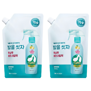 온더바디 코튼풋 발을 씻자 풋샴푸 레몬민트향 에코 리필팩, 1개입, 2개, 500ml
