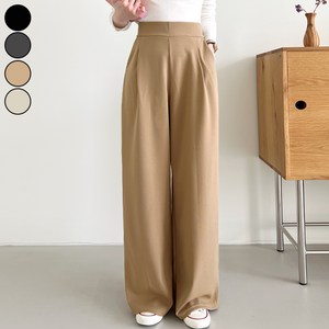 가비진 여성용 스판 좋은 핀턱 밴딩 일자 와이드 팬츠 키작녀 바지 빅사이즈까지