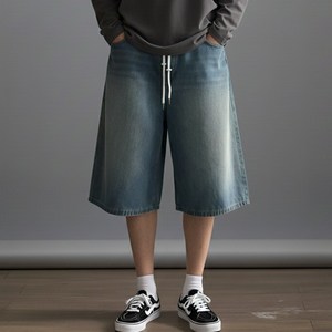 스댕클럽 남녀공용 캐주얼 허리밴딩 버뮤다 샌드워싱 청 반바지 SJM7208