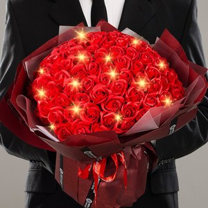 아르띠콜로 LED 램프 장미 100송이 비누 꽃다발, 1개, 레드