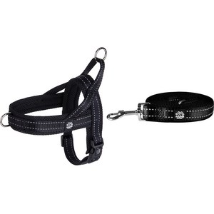 멍템 강아지 앞섬방지 하네스 + 메쉬 리드줄 세트, 블랙, 1개