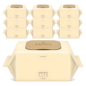 브라운라이프 베이지 도톰한 대용량 엠보싱 저자극 아기물티슈 캡형, 50g, 100매, 10개