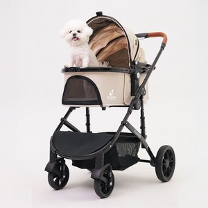 플리다스 디럭스 분리형 원터치 펫 강아지 유모차 개모차 애견 반려견 경량 퀵폴딩 소형견 중형견, 아이보리, 1개, 고급형